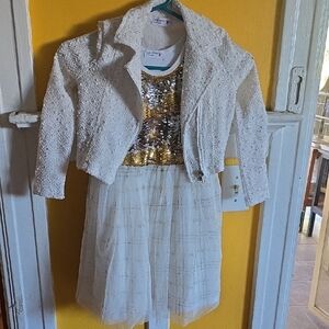 Knitworks White and Gold Formal Sundress with Sequins
